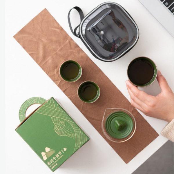Panda Bamboo Theme Ceramic Portable Travelling Tea Set In Case For Two
