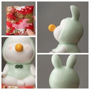 Personalized Traditional Ceramic Mini Cute Sit In Meditation Rabbit Tea Pet With Cushion