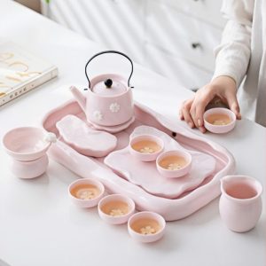 Pink Cherry Blossom Best Elegant Ceramic Japanese Tea Service Set For Sale