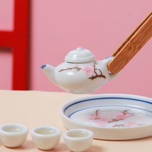 Pink And Blue Landscape Plum Ceramic Mini Porcelain Tea Sets For Child