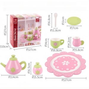 Pink And Green Wooden Little Girls Safe Pretend Cute Afternoon Tea Set