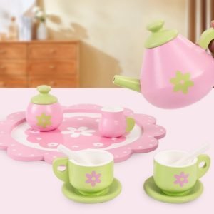Pink And Green Wooden Little Girls Safe Pretend Cute Afternoon Tea Set