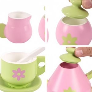Pink And Green Wooden Little Girls Safe Pretend Cute Afternoon Tea Set
