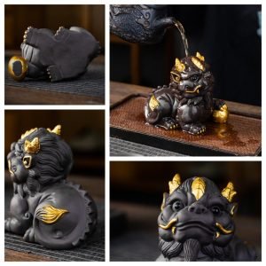 Purple Clay Cute Golden Pixiu Traditional Gongfu Tea Pet Have Good Meaning