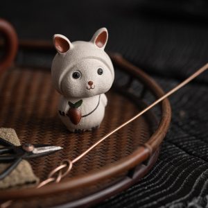 Purple Clay Japanese Cute Handmade Painted Bunny In A Hat Tea Pet