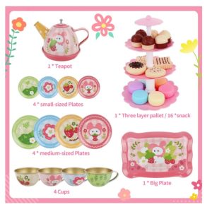 Rabbit With Strawberry Theme Tinplate Little Girl Tea Party Set With Dessert Stand