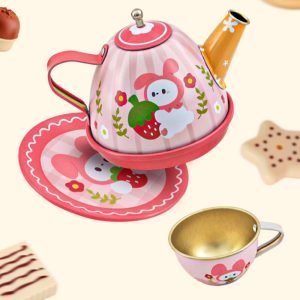 Rabbit With Strawberry Theme Tinplate Little Girl Tea Party Set With Dessert Stand