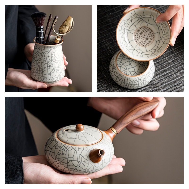 Ru Kiln Black Crackle Glaze Traditional Porcelain Gongfu Tea Ceremony Set With Rectangular Tray Ru Kiln Black Crackle Glaze Traditional Porcelain Gongfu Tea Ceremony Set With Rectangular Tray