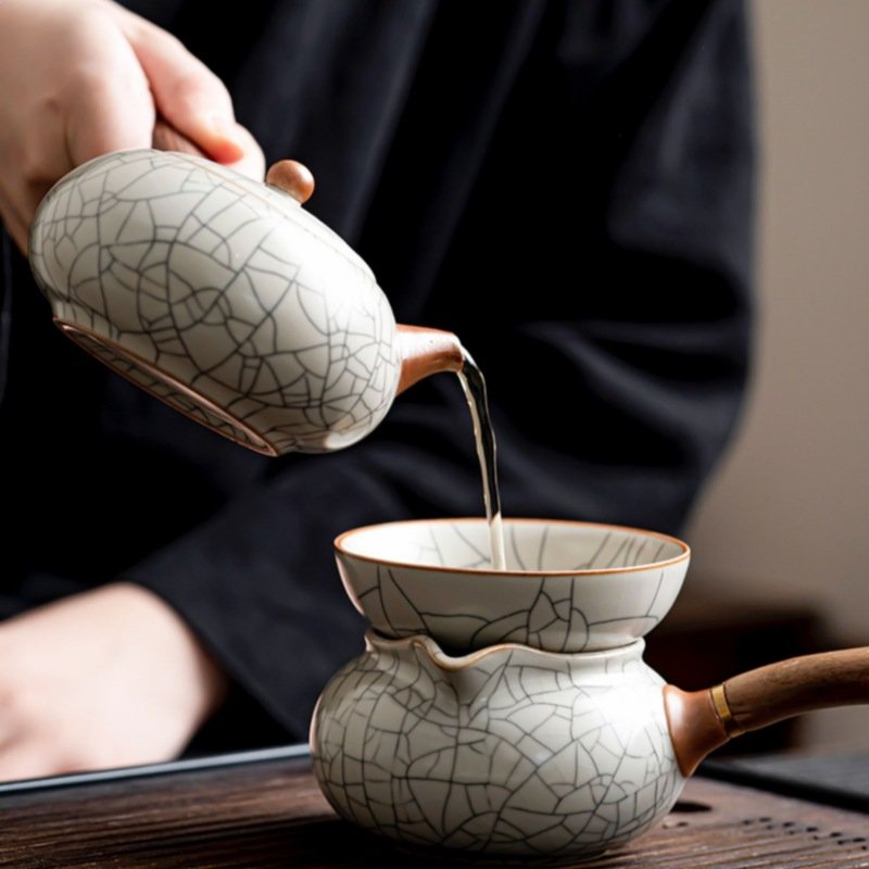 Ru Kiln Black Crackle Glaze Traditional Porcelain Gongfu Tea Ceremony Set With Rectangular Tray Ru Kiln Black Crackle Glaze Traditional Porcelain Gongfu Tea Ceremony Set With Rectangular Tray