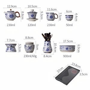Ru Kiln Blue And White Porcelain Traditional Gong Fu Tea Tray Set For Sale
