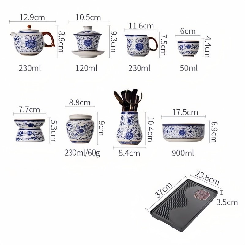 Ru Kiln Blue And White Porcelain Traditional Gong Fu Tea Tray Set For Sale Ru Kiln Blue And White Porcelain Traditional Gong Fu Tea Tray Set For Sale
