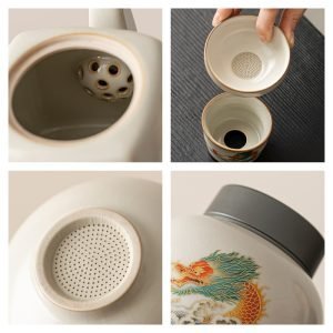 Ru Kiln Chinese Hand Painted Colored Dragon Theme Ceramic Tea Ceremony Sets For Sale