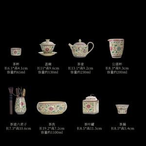 Ru Kiln Style Hand Painted Flower Pattern Porcelain Gong Fu Tea Ceremony Tray Set