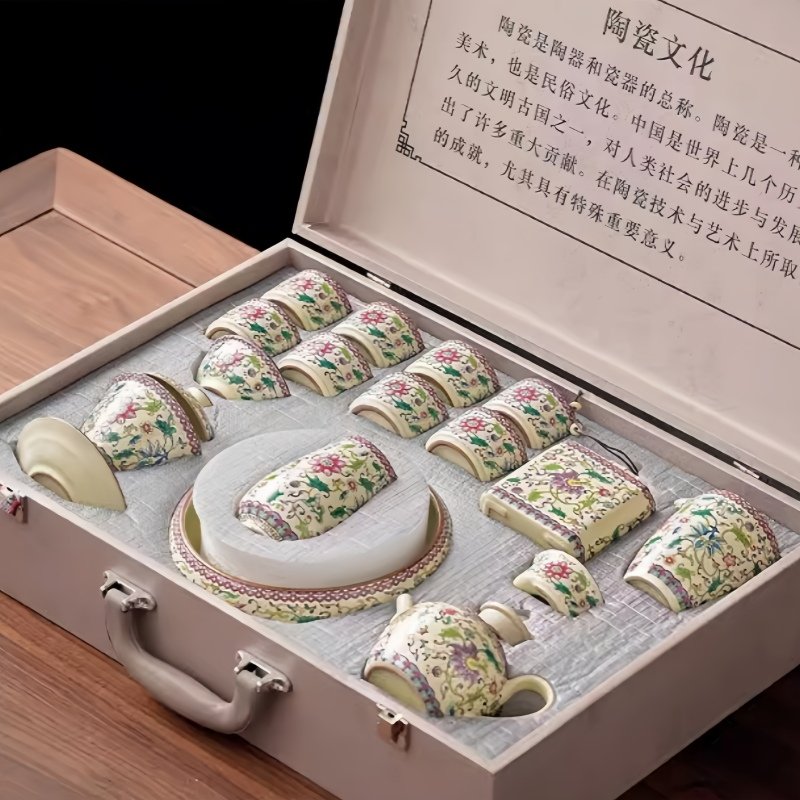 Ru Kiln Style Hand Painted Flower Pattern Porcelain Gong Fu Tea Ceremony Tray Set Ru Kiln Style Hand Painted Flower Pattern Porcelain Gong Fu Tea Ceremony Tray Set