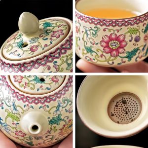 Ru Kiln Style Hand Painted Flower Pattern Porcelain Gong Fu Tea Ceremony Tray Set