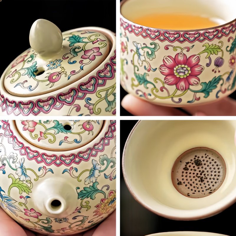 Ru Kiln Style Hand Painted Flower Pattern Porcelain Gong Fu Tea Ceremony Tray Set Ru Kiln Style Hand Painted Flower Pattern Porcelain Gong Fu Tea Ceremony Tray Set