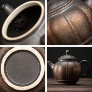 Rust Iron Glaze Old Pottery Handmade Antique Japanese Tea Kettle For Sale