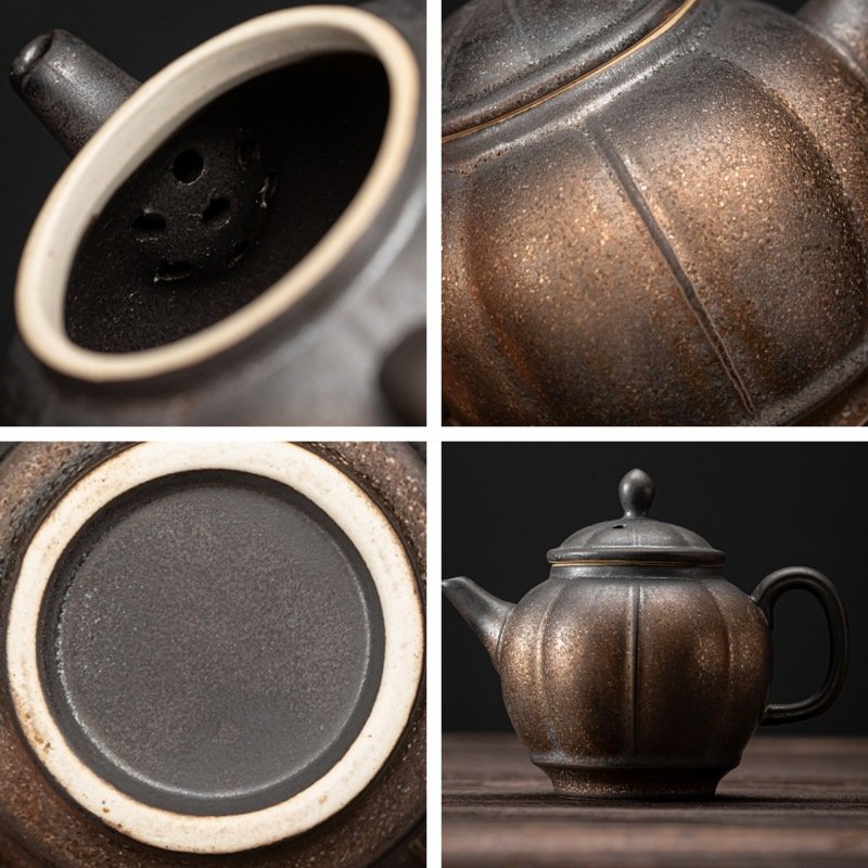 Rust Iron Glaze Old Pottery Handmade Antique Japanese Tea Kettle For Sale Rust Iron Glaze Old Pottery Handmade Antique Japanese Tea Kettle For Sale
