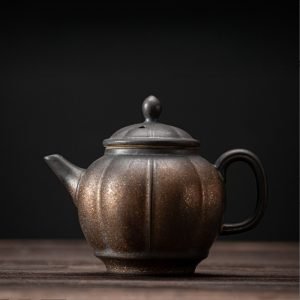 Rust Iron Glaze Old Pottery Handmade Antique Japanese Tea Kettle For Sale