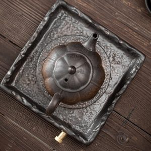 Rust Iron Glaze Old Pottery Handmade Antique Japanese Tea Kettle For Sale