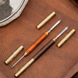 Sandalwood And Blackwood Dual-use Copper Tea Cake Knife And Tea Needle For Sale