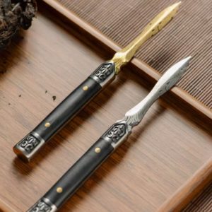 Silver And Golden Vintage Damascus Steel Tactical Pu Erh Tea Ceremony Knives