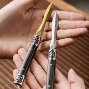 Silver And Golden Vintage Damascus Steel Tactical Pu Erh Tea Ceremony Knives