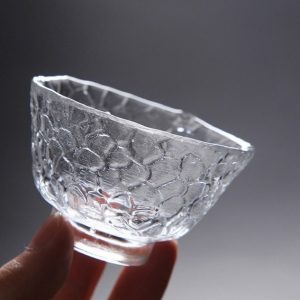 Simple Elegant Hammered Side Handle Transparent Clear Glass Tea Set For Adults