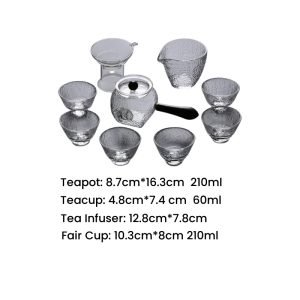 Simple Elegant Hammered Side Handle Transparent Clear Glass Tea Set For Adults