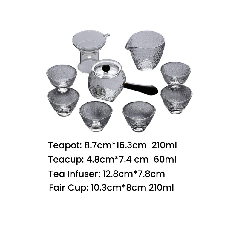 Simple Elegant Hammered Side Handle Transparent Clear Glass Tea Set For Adults Simple Elegant Hammered Side Handle Transparent Clear Glass Tea Set For Adults