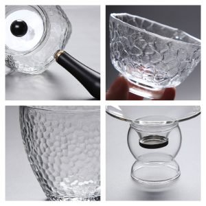 Simple Elegant Hammered Side Handle Transparent Clear Glass Tea Set For Adults