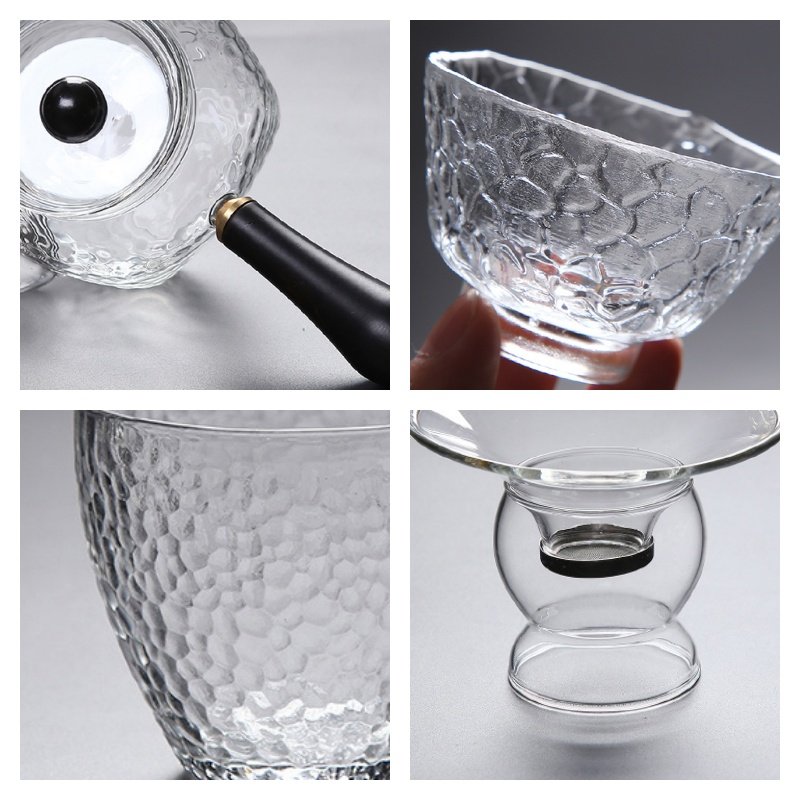 Simple Elegant Hammered Side Handle Transparent Clear Glass Tea Set For Adults Simple Elegant Hammered Side Handle Transparent Clear Glass Tea Set For Adults