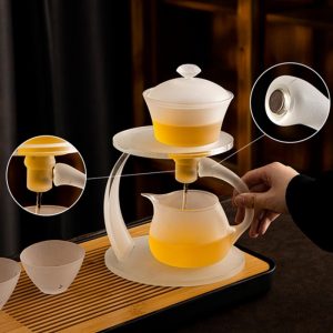 Simple Elegant Semi Automatic Frosted Glass Lazy Tea Set For Sale