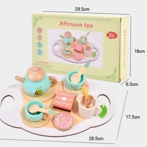 Simple Green Bee Theme Wooden Child Safe Pretend Afternoon Tea Set For Sale
