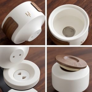 Simple White Ceramic Heat Resistant Lazy Semi Automatic Tea Set With Metal Stand