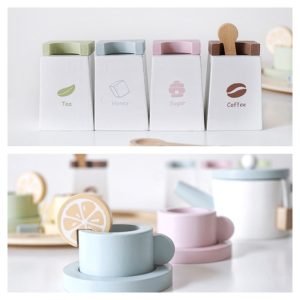 Simple Wooden Safe Pretend Child Coffee And Tea Set For Little Girl And Boy