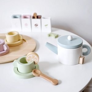 Simple Wooden Safe Pretend Child Coffee And Tea Set For Little Girl And Boy