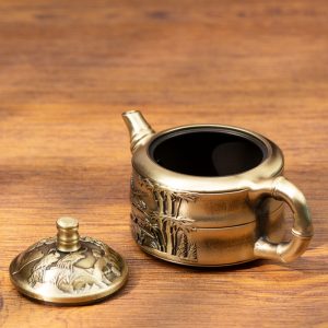 Small Bamboo Joint Shaped Crane Theme Handmade Antique Brass Teapot