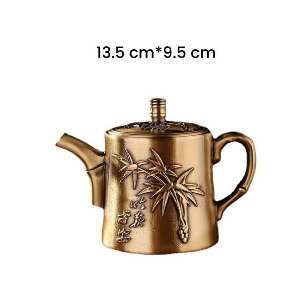 Small Elegant Ancient Hand Carved Bamboo Pattern Antique Brass Teapot