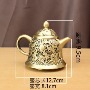 Small Embossed Dragons Frolicking With Pearls Theme Handmade Brass Tea Kettle