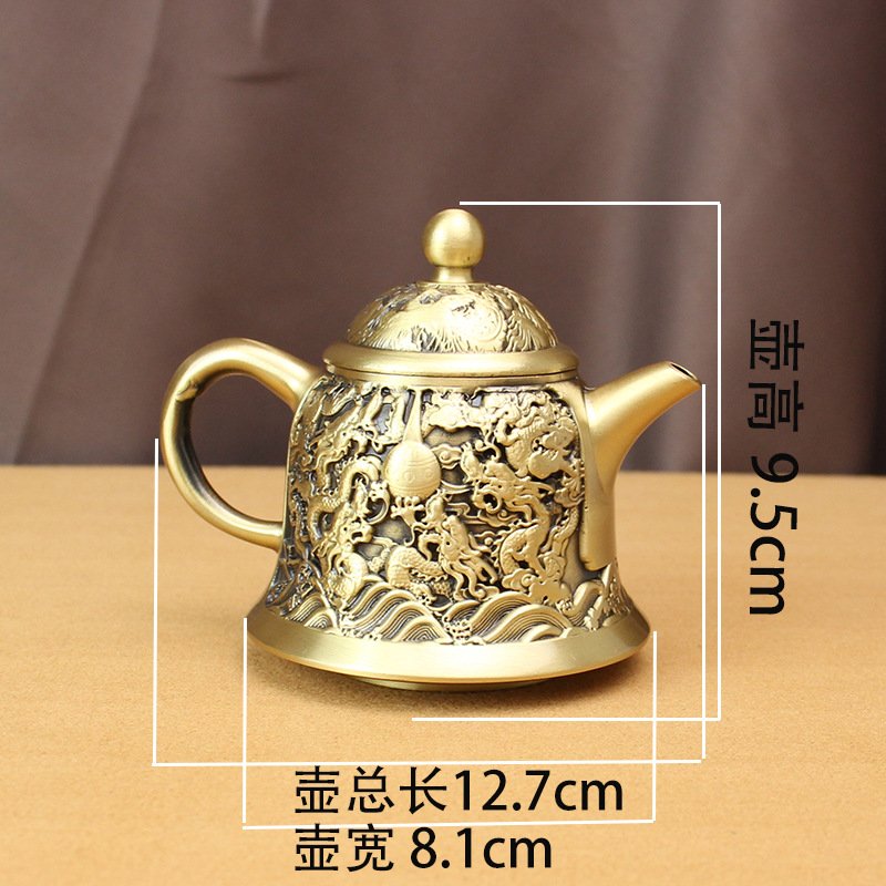 Small Embossed Dragons Frolicking With Pearls Theme Handmade Brass Tea Kettle Small Embossed Dragons Frolicking With Pearls Theme Handmade Brass Tea Kettle