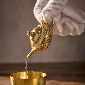 Small Handmade Plum With Magpie Theme Mini Brass Teapot For Sale