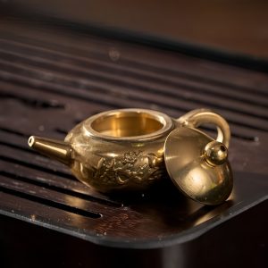 Small Handmade Plum With Magpie Theme Mini Brass Teapot For Sale