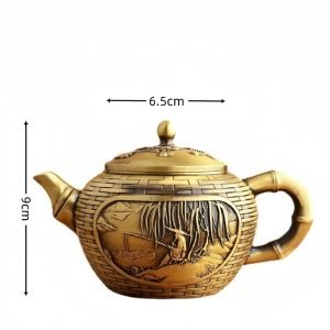 Small Handmade The Old Man Fishing Theme Weaved Brass Teapot Antique