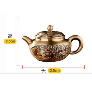 Small Traditional Embossed Mandarin Duck With Lotus Antique Brass Teapot