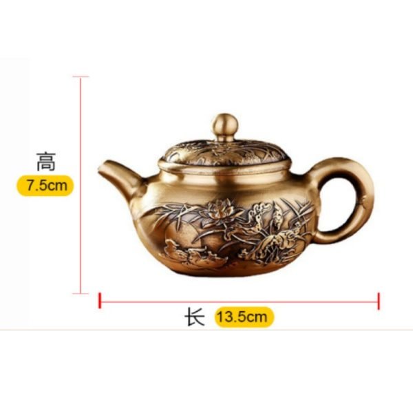 Small Traditional Embossed Mandarin Duck With Lotus Antique Brass Teapot