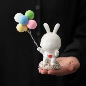 Tea Pet Outer Space Rabbit With Balloon And Flag Gongfu Tea Accessories