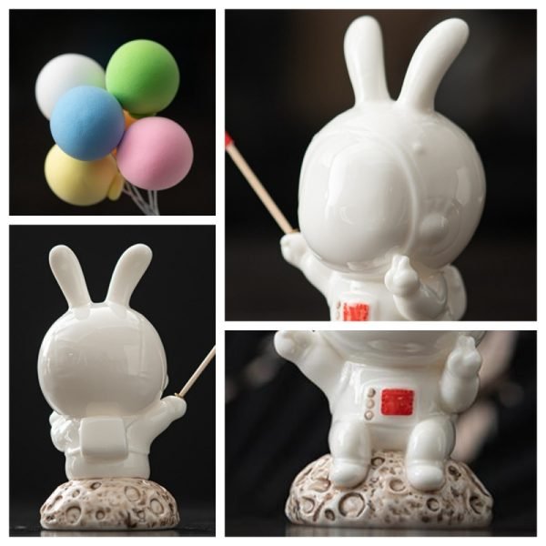 Tea Pet Outer Space Rabbit With Balloon And Flag Gongfu Tea Accessories