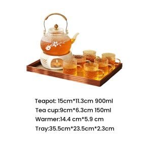 Tin Plum Flower Inlaid Hammered Heat Resistant Glass Flowering Tea Glasses Set