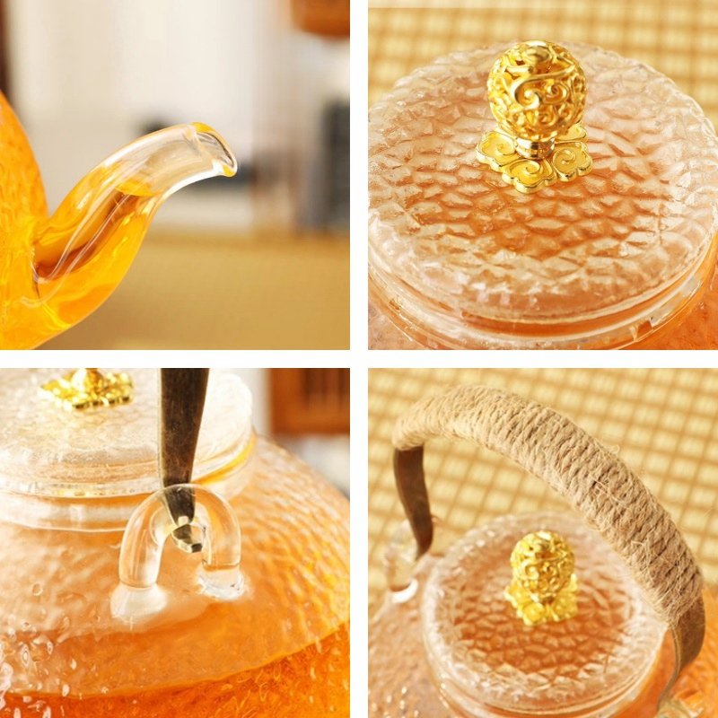 Tin Plum Flower Inlaid Hammered Heat Resistant Glass Flowering Tea Glasses Set Tin Plum Flower Inlaid Hammered Heat Resistant Glass Flowering Tea Glasses Set